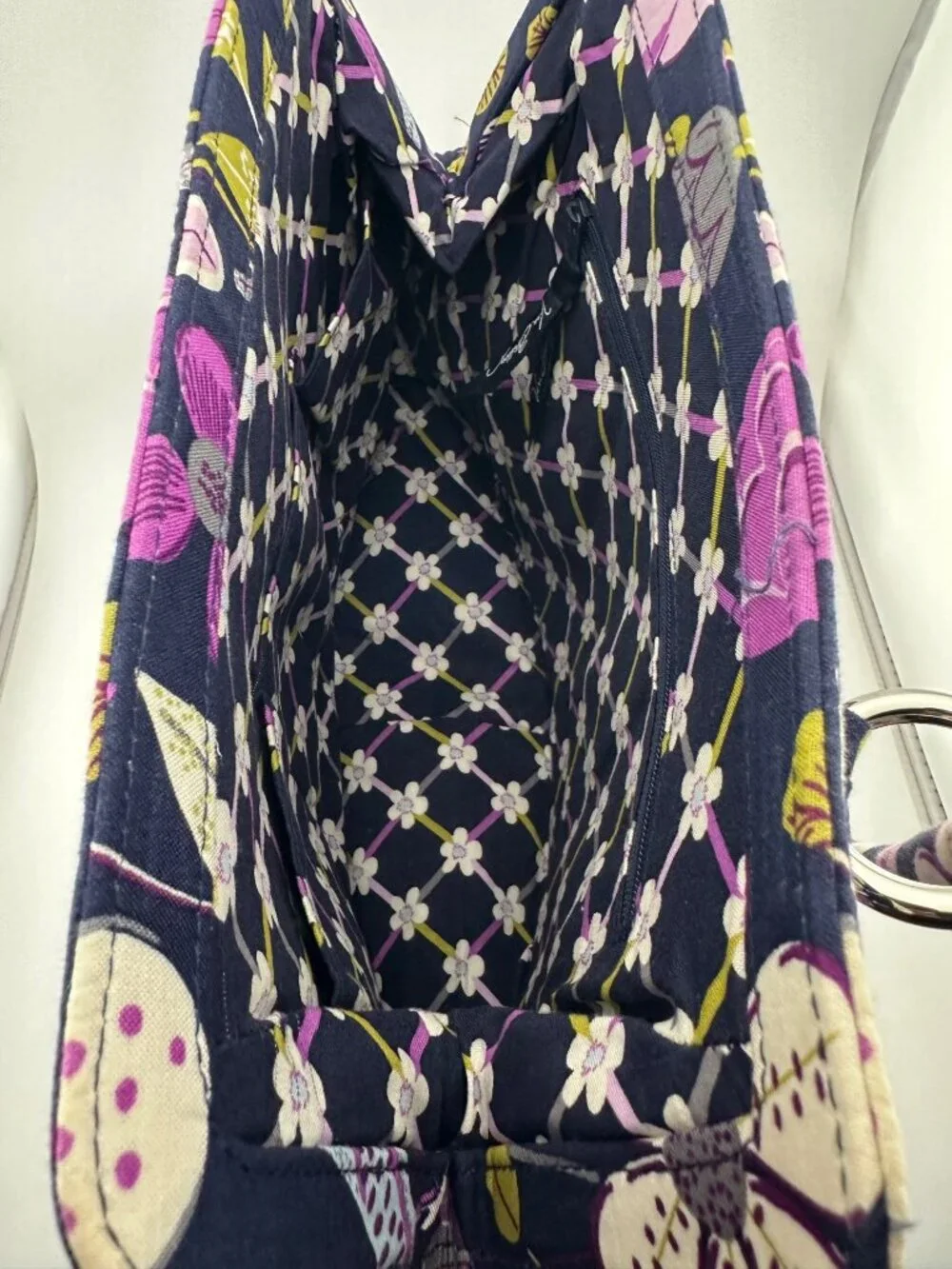 Vera Bradley Floral Nightingale Alice Handbag Bag Kisslock Quilted Purple Floral